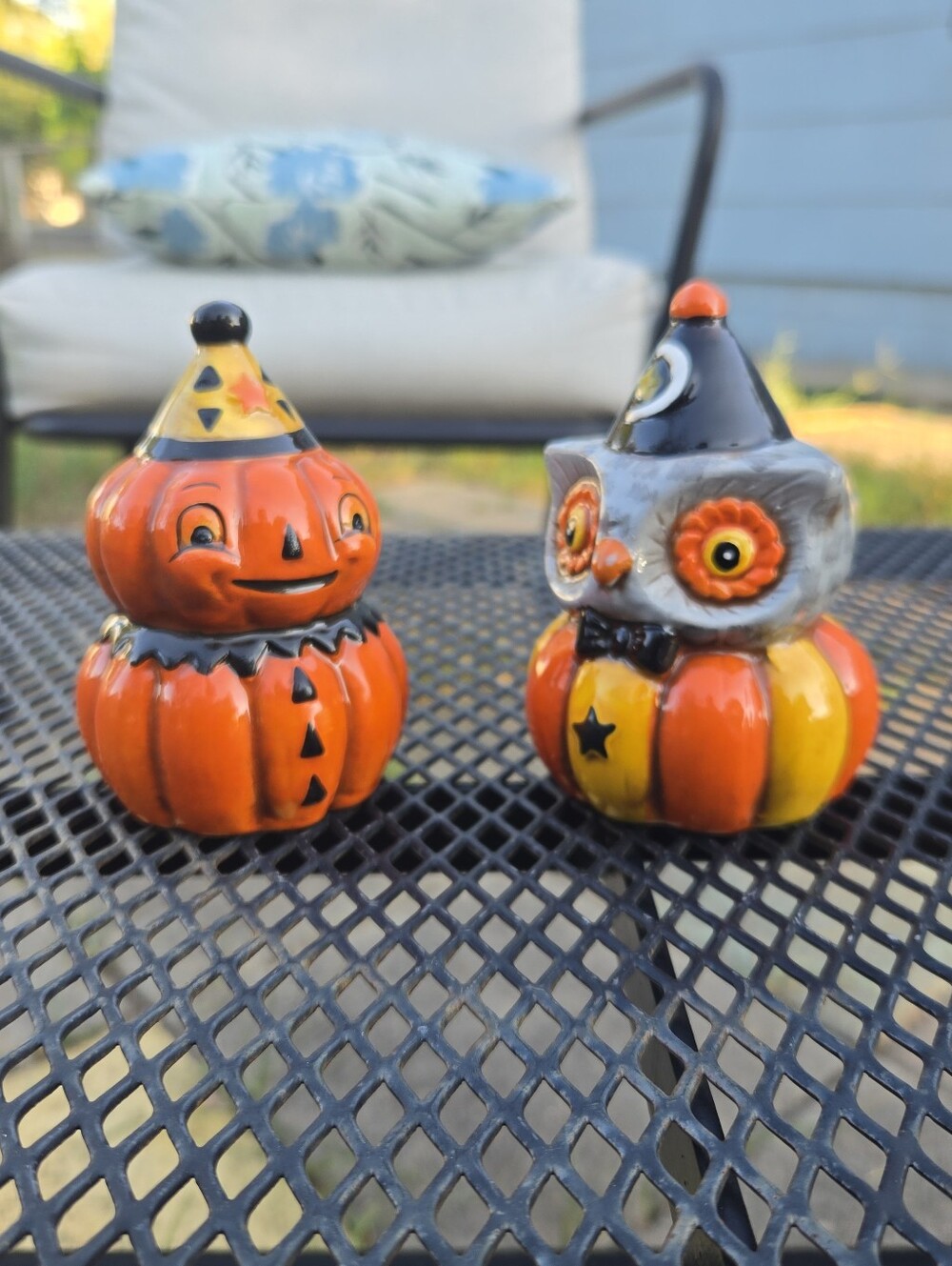 Johanna Parker Salt And Pepper Shakers Pumpkin and Owl Halloween